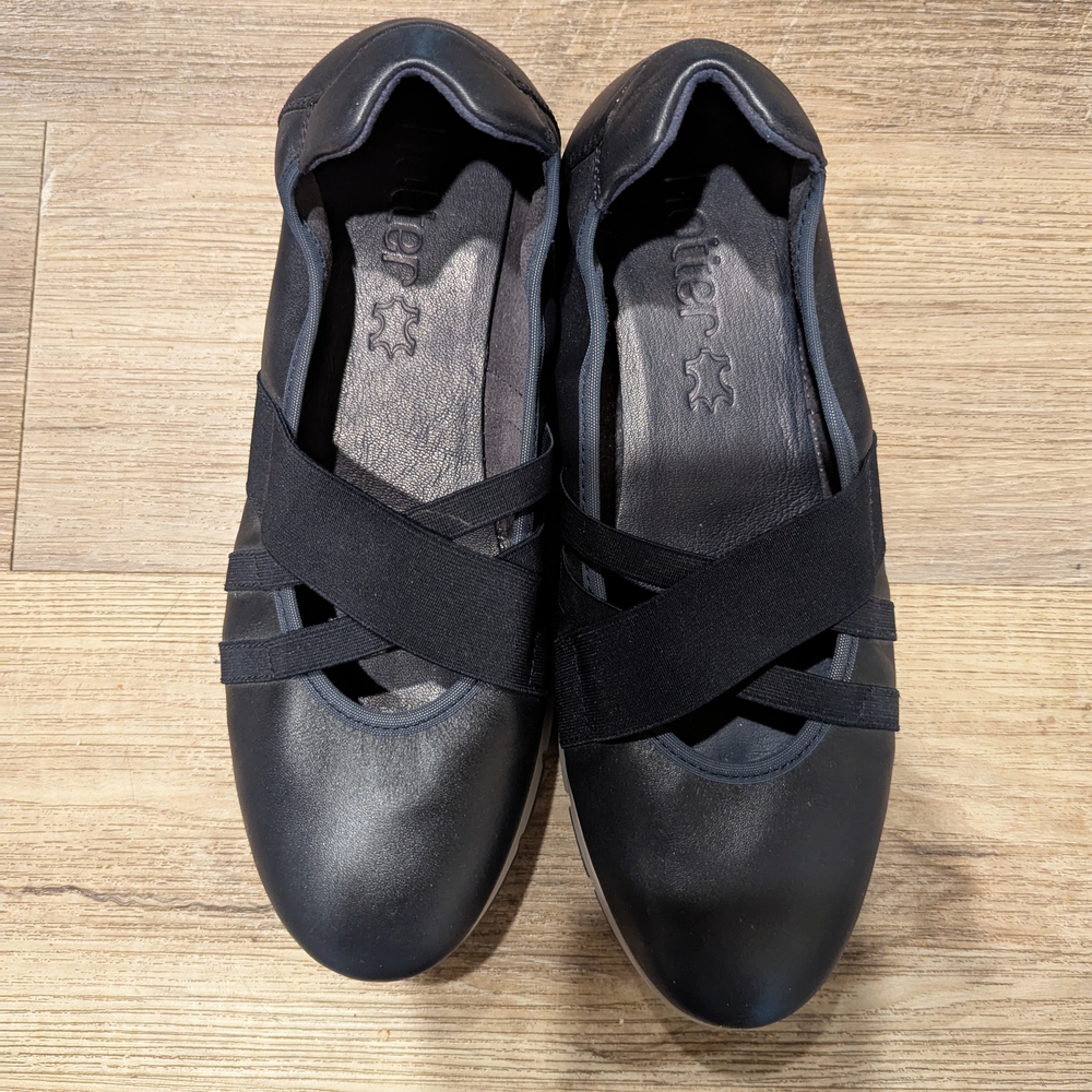 Hotter Black Cross-Strap Flats